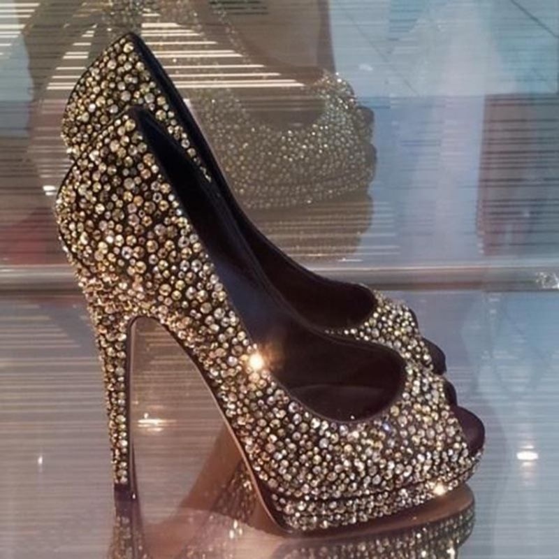 Rhinestone Peep Toe Platform Gallasko