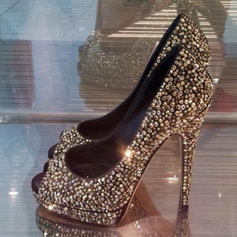 Rhinestone Peep Toe Platform Gallasko