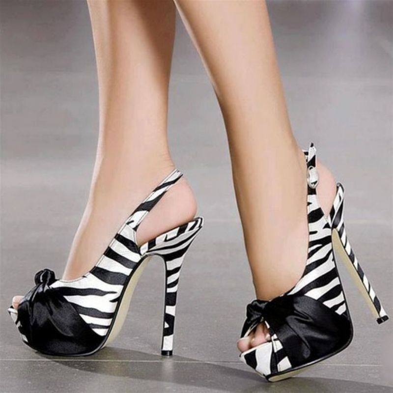 Zebra Patchwork Peep Toe Stiletto-Sandaler