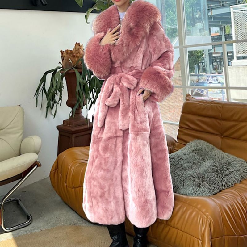 Lapel Almindelig Lang Vinter Tyk Faux Fur Overcoat