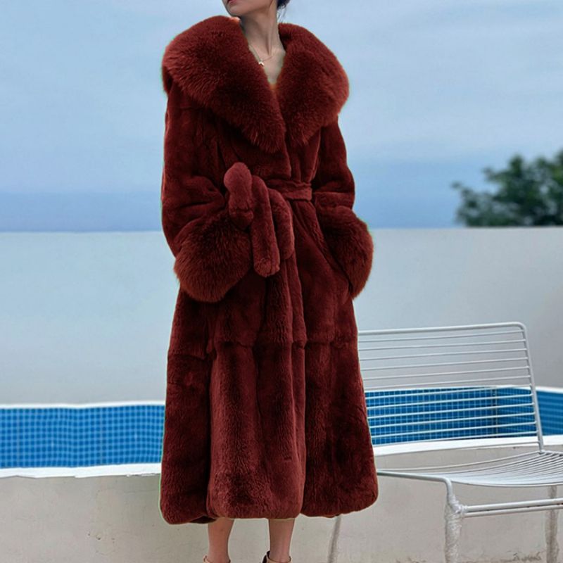 Lapel Almindelig Lang Vinter Tyk Faux Fur Overcoat