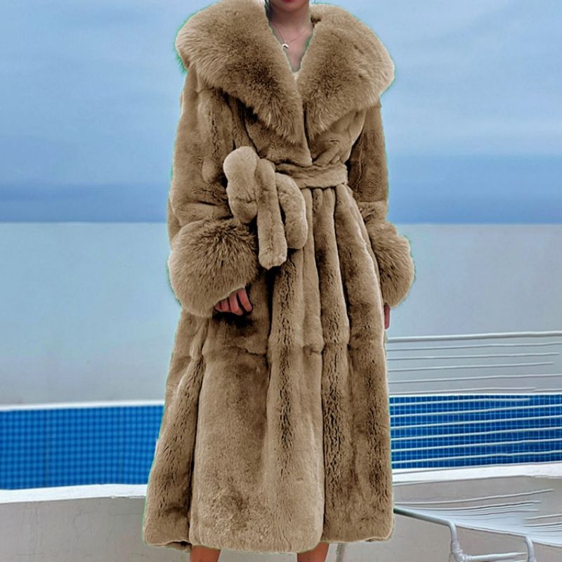 Lapel Almindelig Lang Vinter Tyk Faux Fur Overcoat