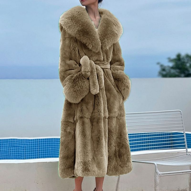 Lapel Almindelig Lang Vinter Tyk Faux Fur Overcoat