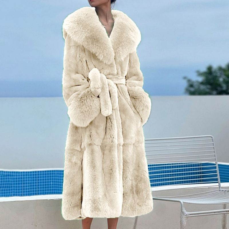 Lapel Almindelig Lang Vinter Tyk Faux Fur Overcoat