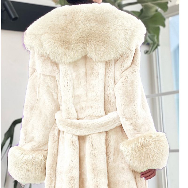 Lapel Almindelig Lang Vinter Tyk Faux Fur Overcoat