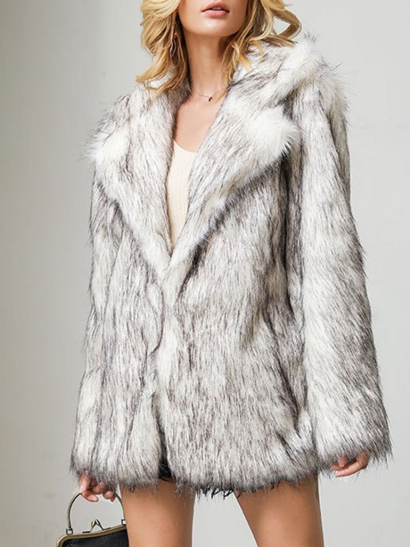 Revers Mellemlang Regular Vinter Løs Faux Fur Overcoat