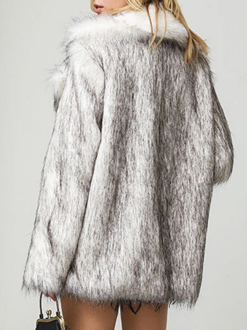 Revers Mellemlang Regular Vinter Løs Faux Fur Overcoat