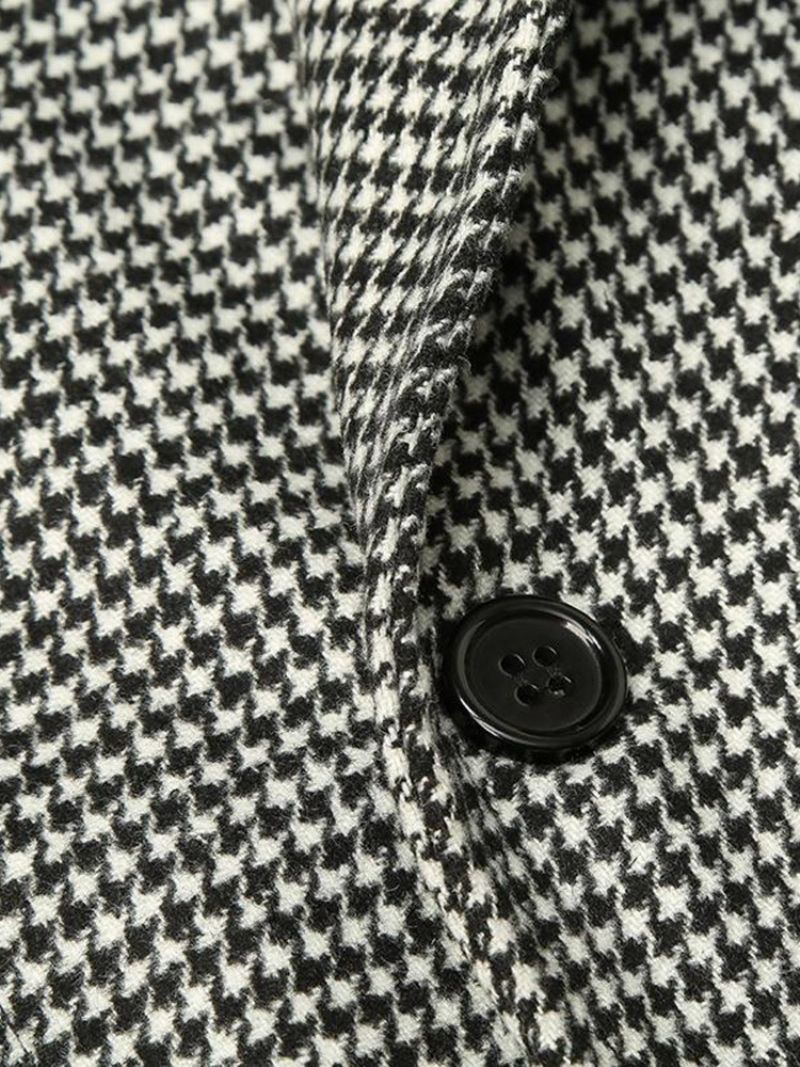 Mellemlang Revers Houndstooth European Slank frakke