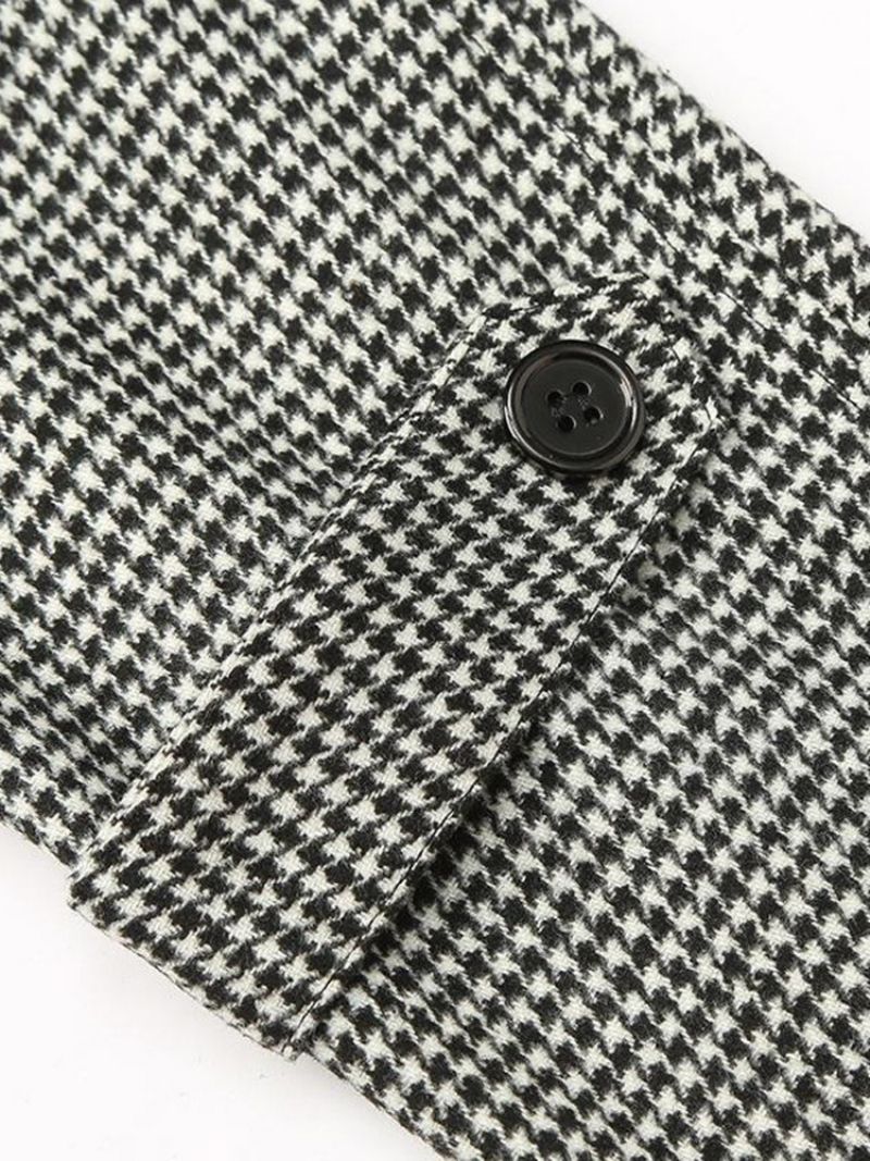 Mellemlang Revers Houndstooth European Slank frakke