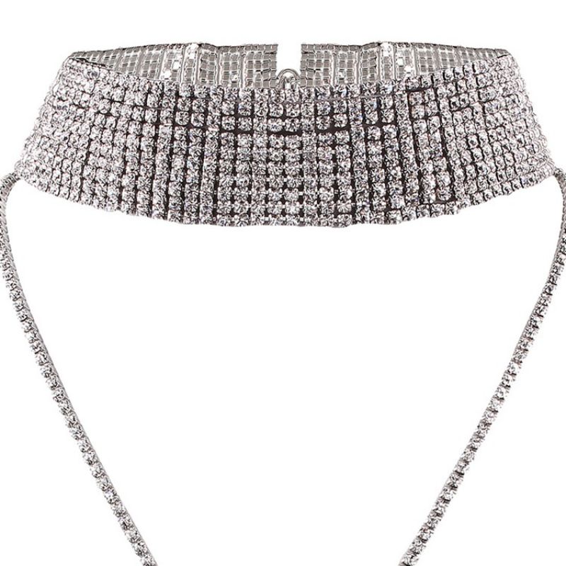 Glitrende Fuld Rhinestone Choker Halskæde