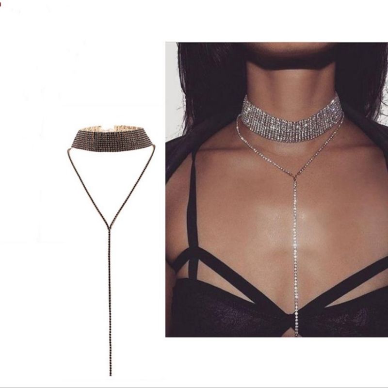 Glitrende Fuld Rhinestone Choker Halskæde