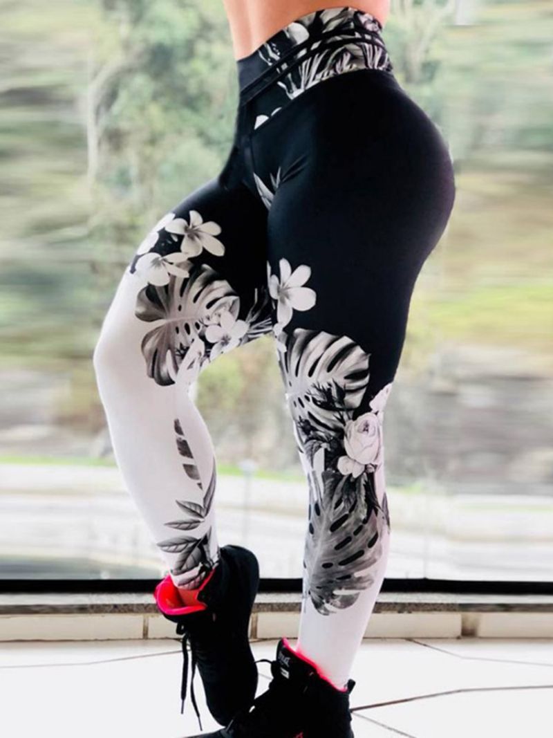 Blomsterprint Åndbar Gym Sport Fitness Yoga Bukser Højtaljede Tiktok Leggings