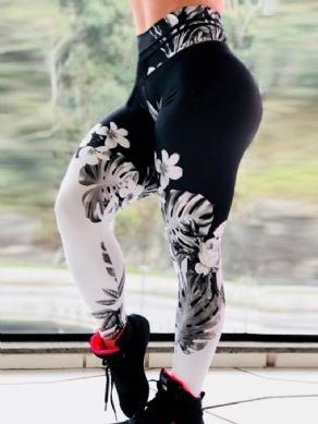 Blomsterprint Åndbar Gym Sport Fitness Yoga Bukser Højtaljede Tiktok Leggings