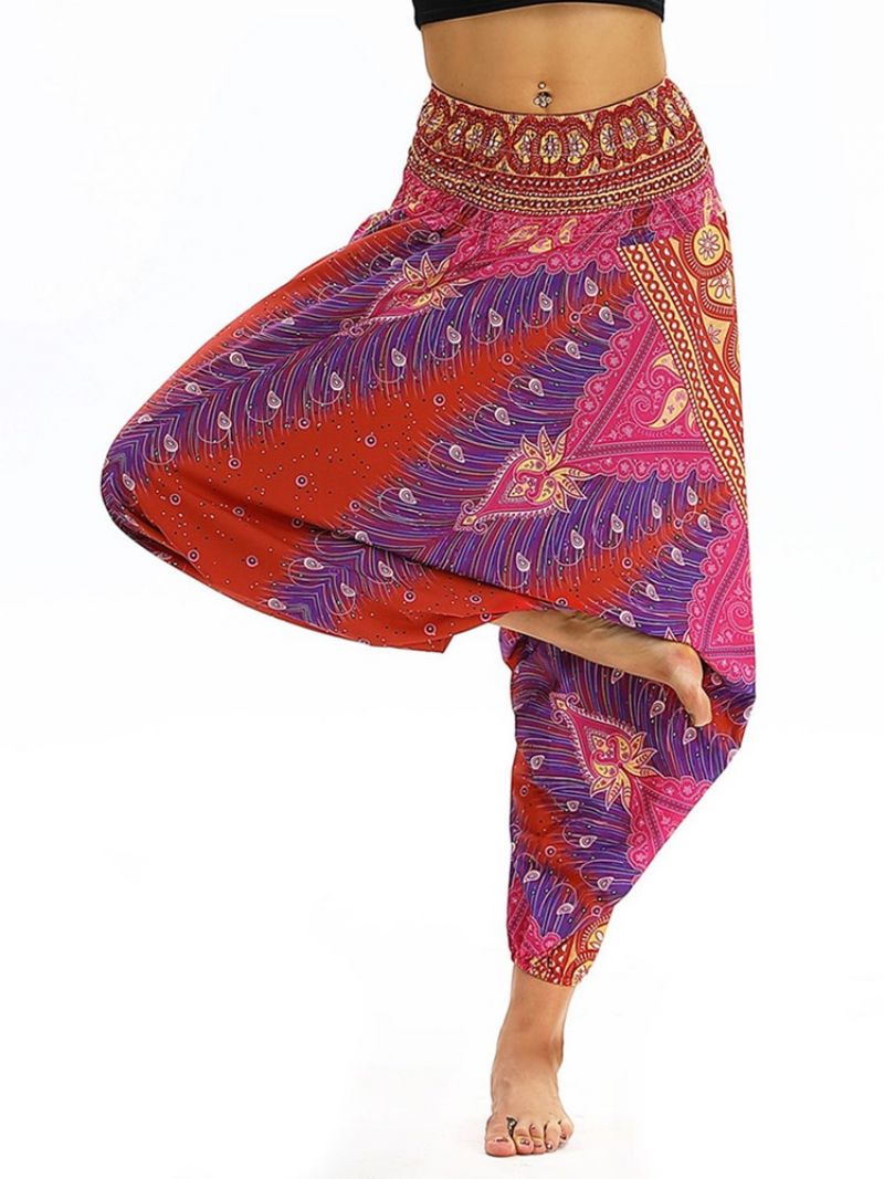 Bohemian Print Elastisk Talje Yoga Harem Bukser