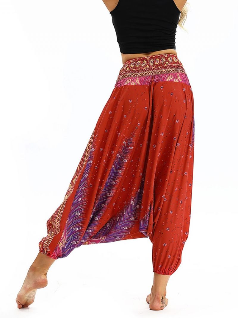 Bohemian Print Elastisk Talje Yoga Harem Bukser