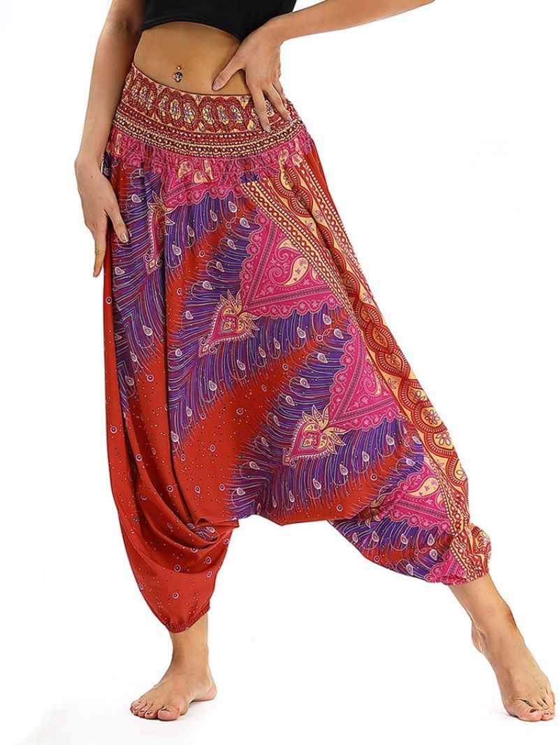 Bohemian Print Elastisk Talje Yoga Harem Bukser