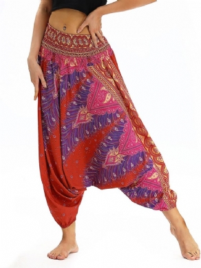 Bohemian Print Elastisk Talje Yoga Harem Bukser