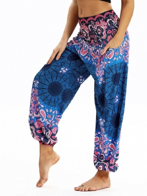 Boho Print Elastisk Talje Yoga Harem Joggerbukser