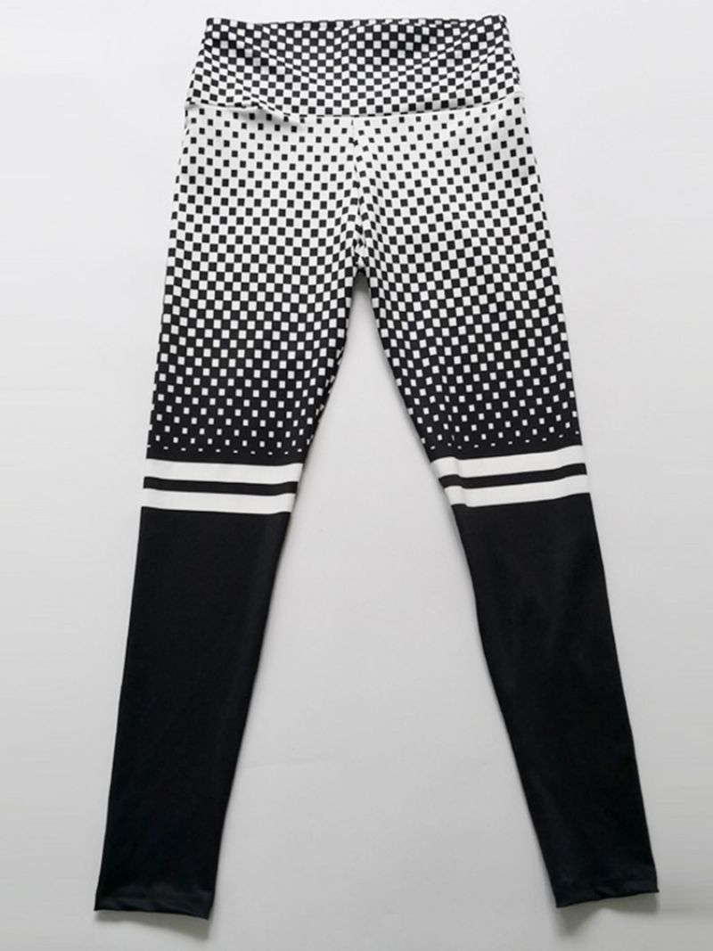 Color Block Plaid Print Højtaljet Dame Leggings Yogabukser Højtaljet Tiktok Leggings