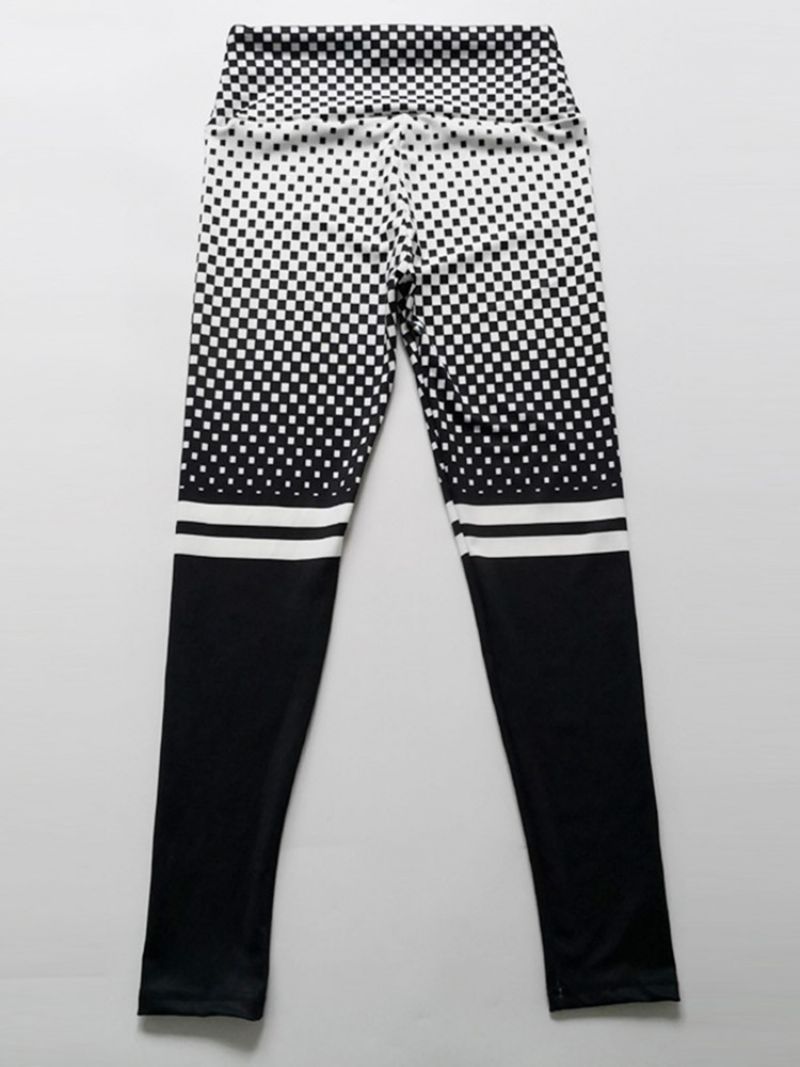 Color Block Plaid Print Højtaljet Dame Leggings Yogabukser Højtaljet Tiktok Leggings