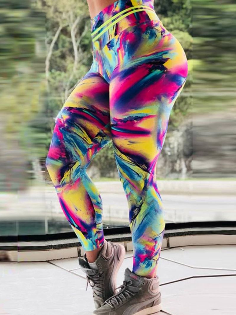 Color Block Print Åndbar Gym Sports Yoga Leggings Yogabukser Højtaljet Tiktok Leggings