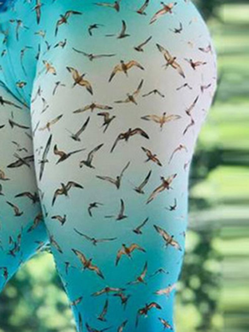 Gradient Bird Print Fuld Længde Dame Leggings Yogabukser Højtalje Tiktok Leggings