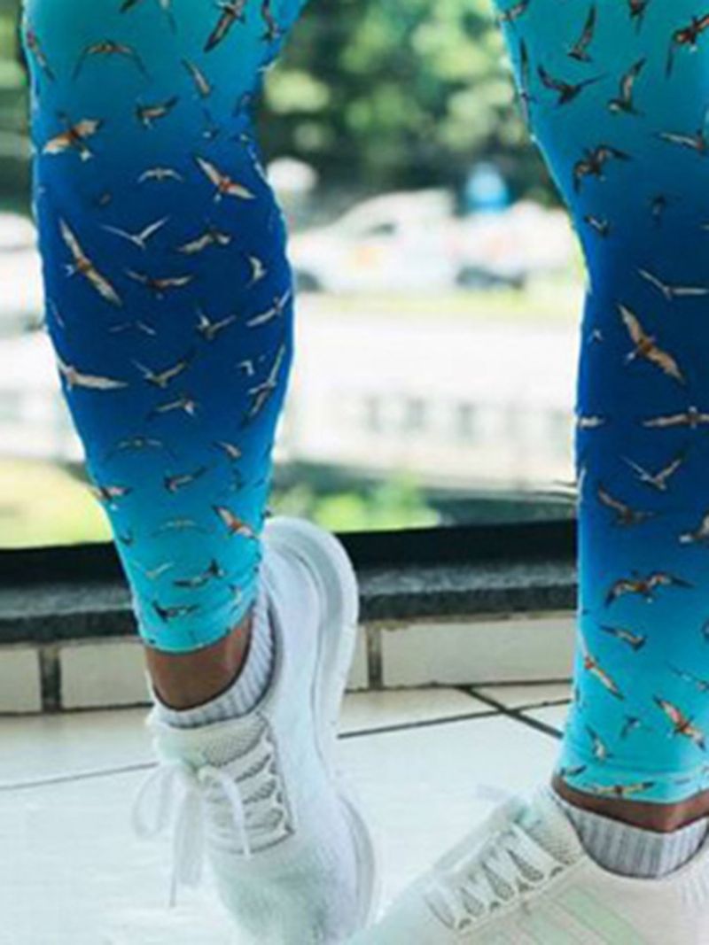 Gradient Bird Print Fuld Længde Dame Leggings Yogabukser Højtalje Tiktok Leggings