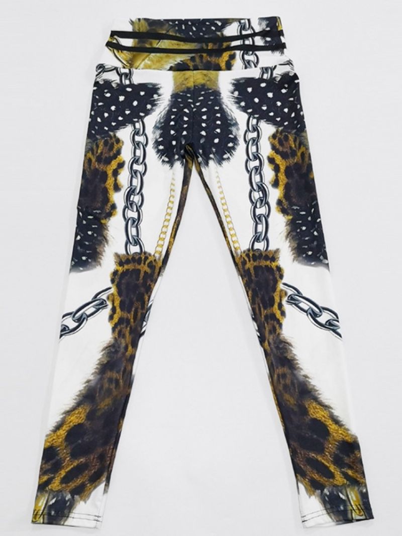 Kæde Leopard Print Farveblok Højtaljet Kvinders Leggings Yogabukser Højtaljet Tiktok Leggings