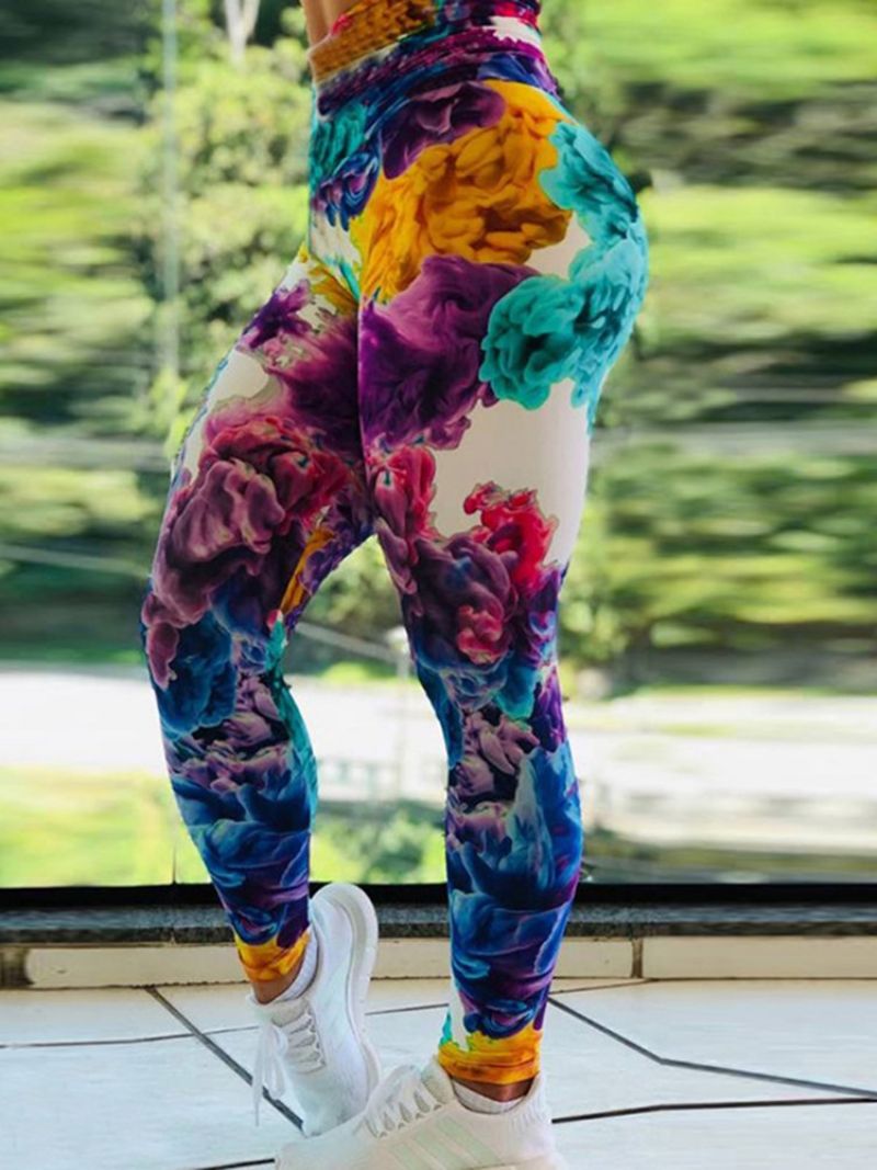 Kvinders Blomsterprint Gym Sport Fuld Længde Leggings Yogabukser Tiktok Leggings Med Høj Talje