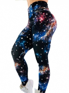 Kvinders Stjernehimmel Farveblokprint Gym Sports Yoga Leggings Yogabukser Tiktok Leggings Med Høj Talje