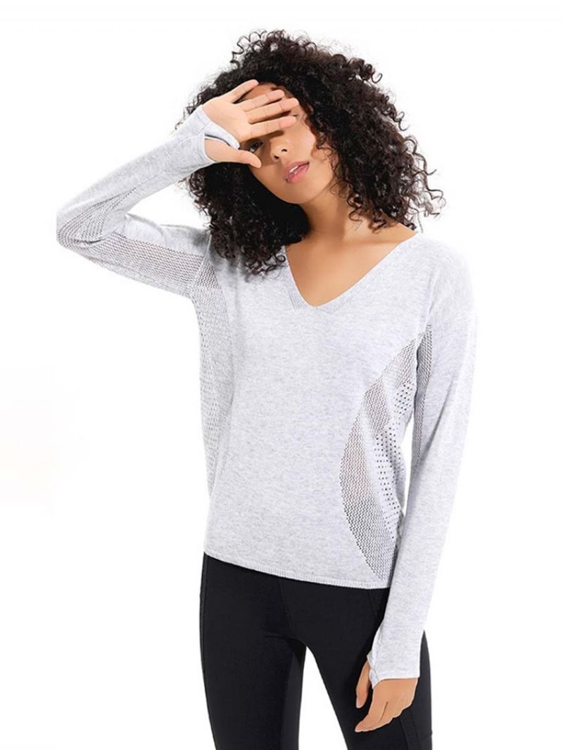 Mesh Patchwork Solid Anti-Sweat Akryl Pullover Toppe