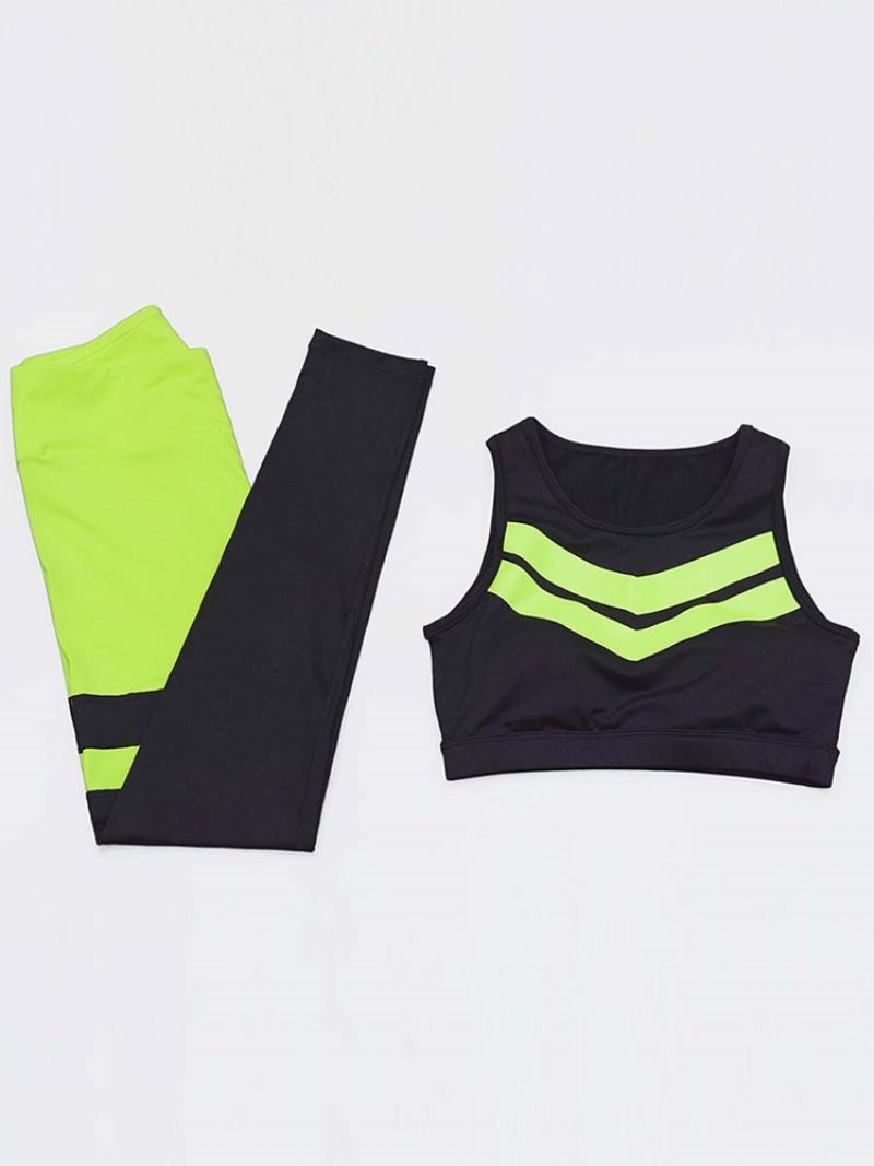 Patchwork Color Block Anti-Sweat Yoga Ærmeløse Sportssæt