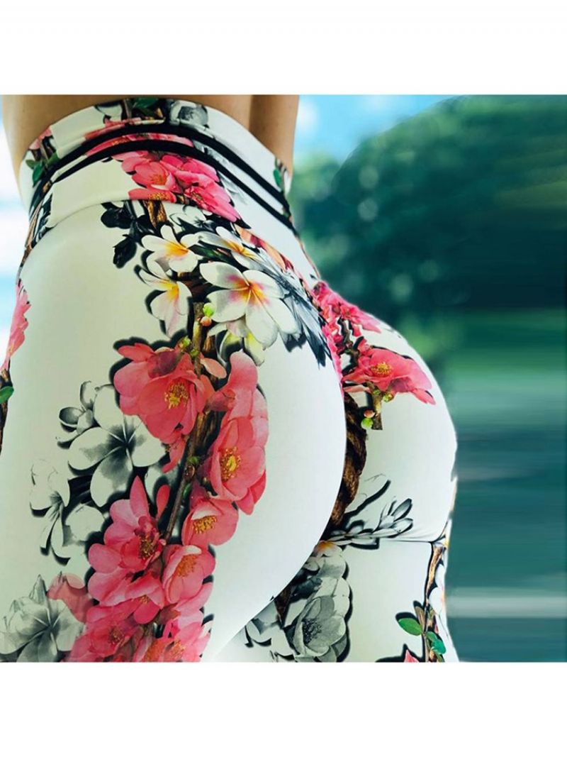 Print Blomsterpisk Nylon Højtaljet Kvinders Leggings Yogabukser Højtaljet Tiktok Leggings