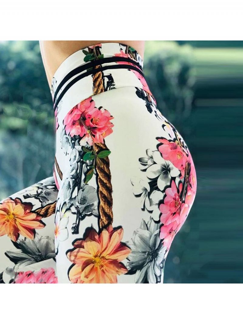 Print Blomsterpisk Nylon Højtaljet Kvinders Leggings Yogabukser Højtaljet Tiktok Leggings