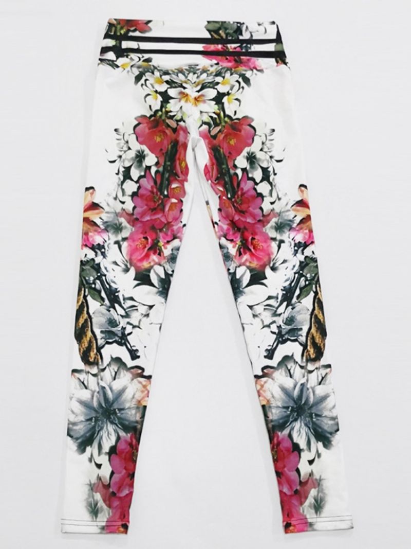 Print Blomsterpisk Nylon Højtaljet Kvinders Leggings Yogabukser Højtaljet Tiktok Leggings