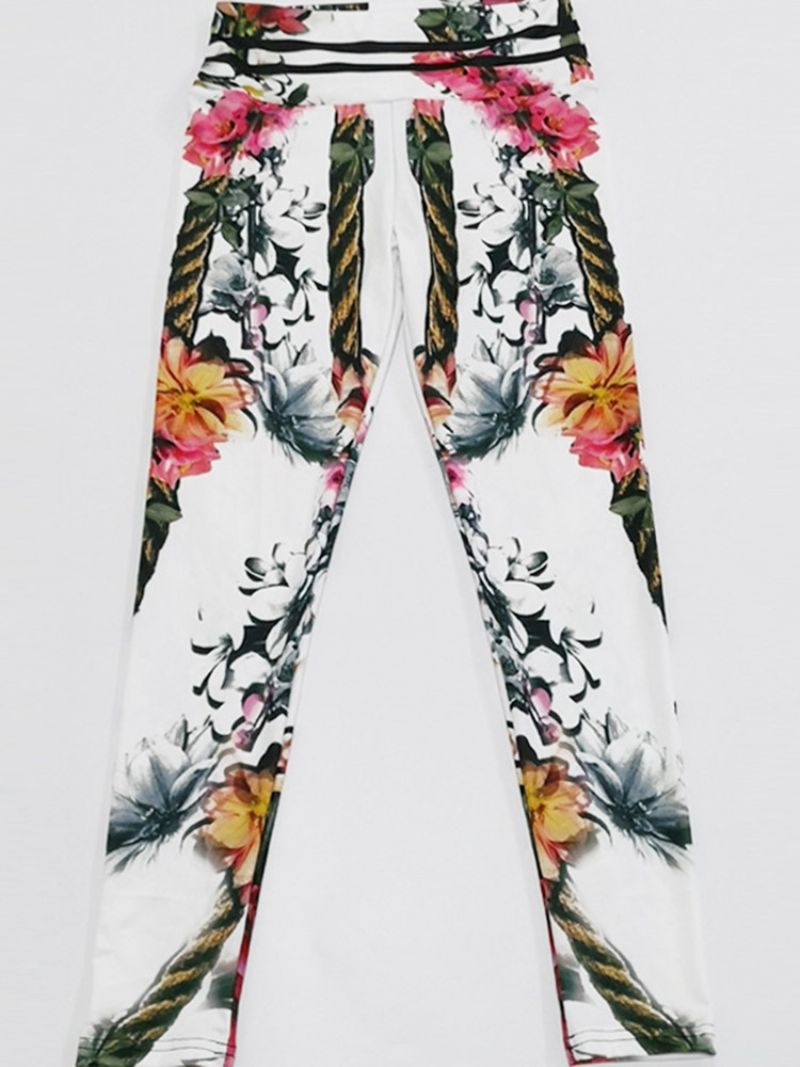 Print Blomsterpisk Nylon Højtaljet Kvinders Leggings Yogabukser Højtaljet Tiktok Leggings