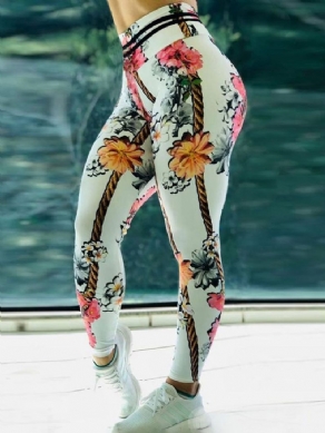 Print Blomsterpisk Nylon Højtaljet Kvinders Leggings Yogabukser Højtaljet Tiktok Leggings