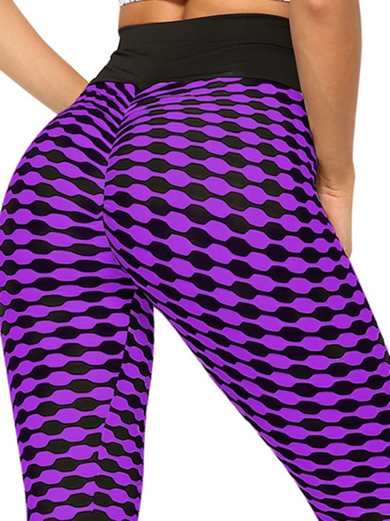 Print Stripe Anti-Sved Polyester Yogabukser Højtaljede Tiktok Leggings