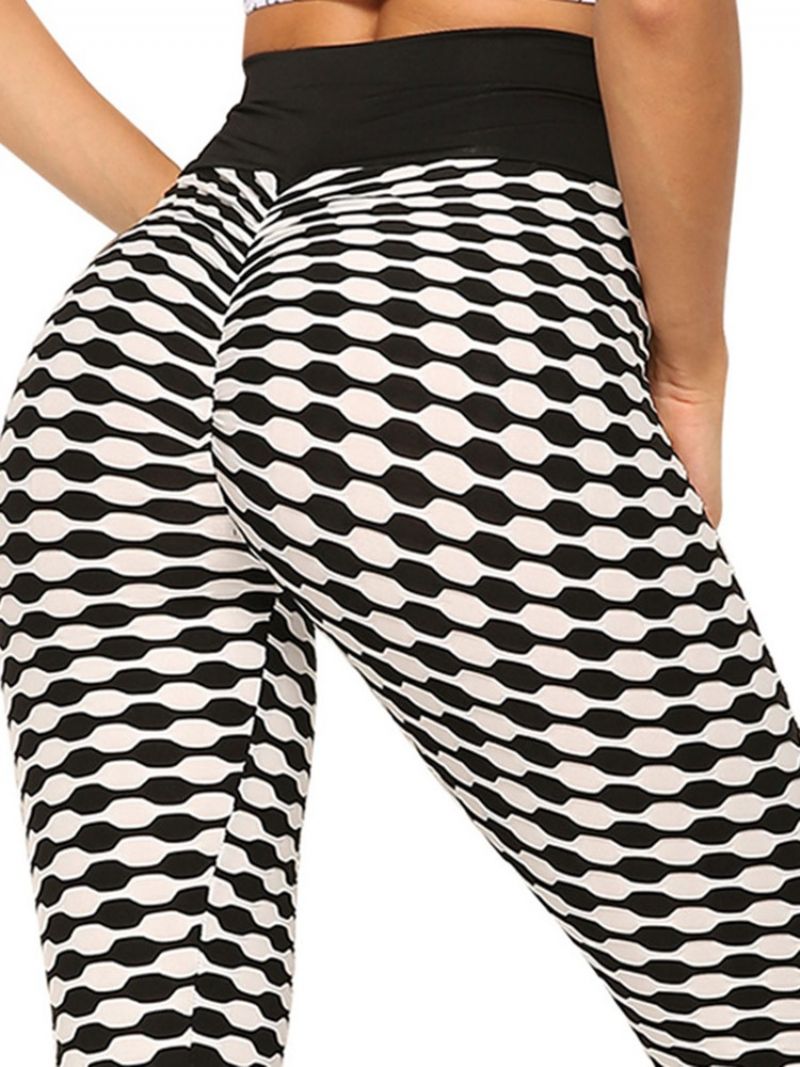 Print Stripe Anti-Sved Polyester Yogabukser Højtaljede Tiktok Leggings