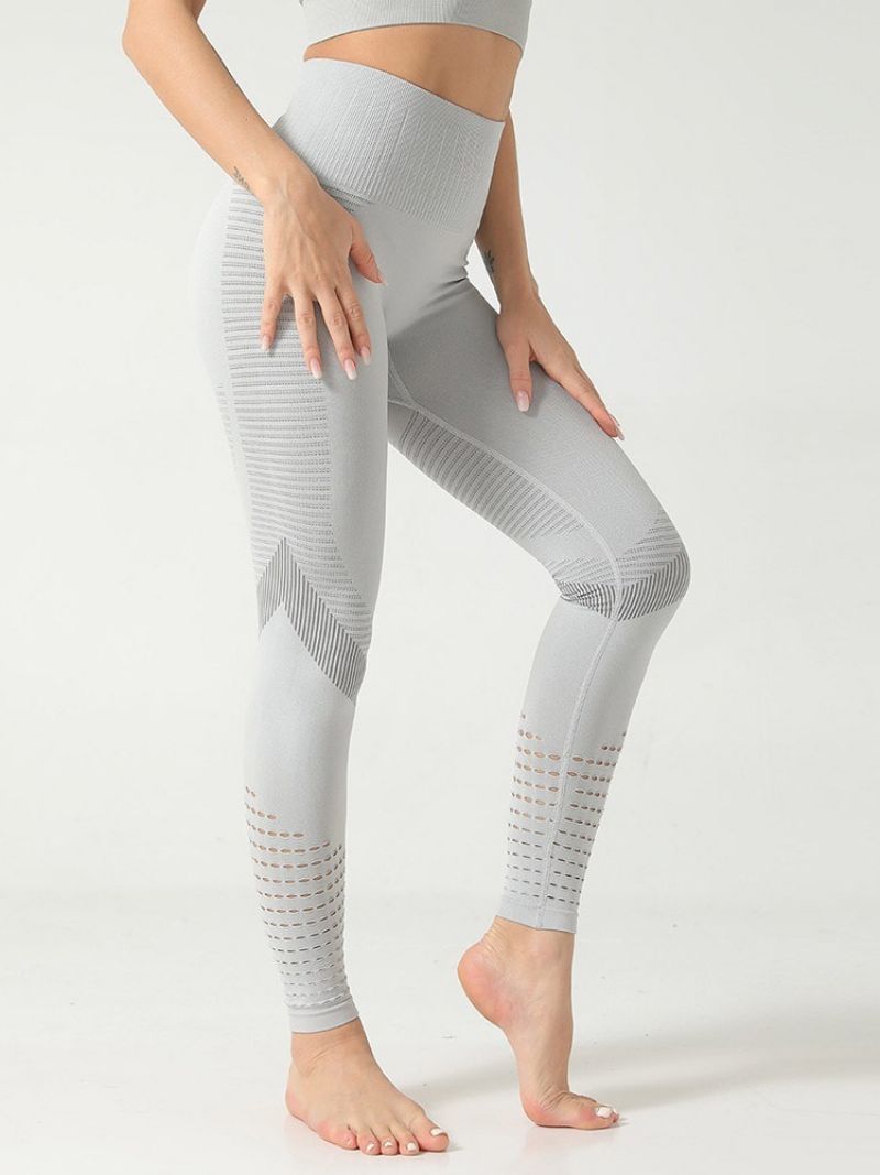 Solid Patchwork Nylon Anti-Sved Yogabukser I Fuld Længde Tiktok Leggings Med Høj Talje