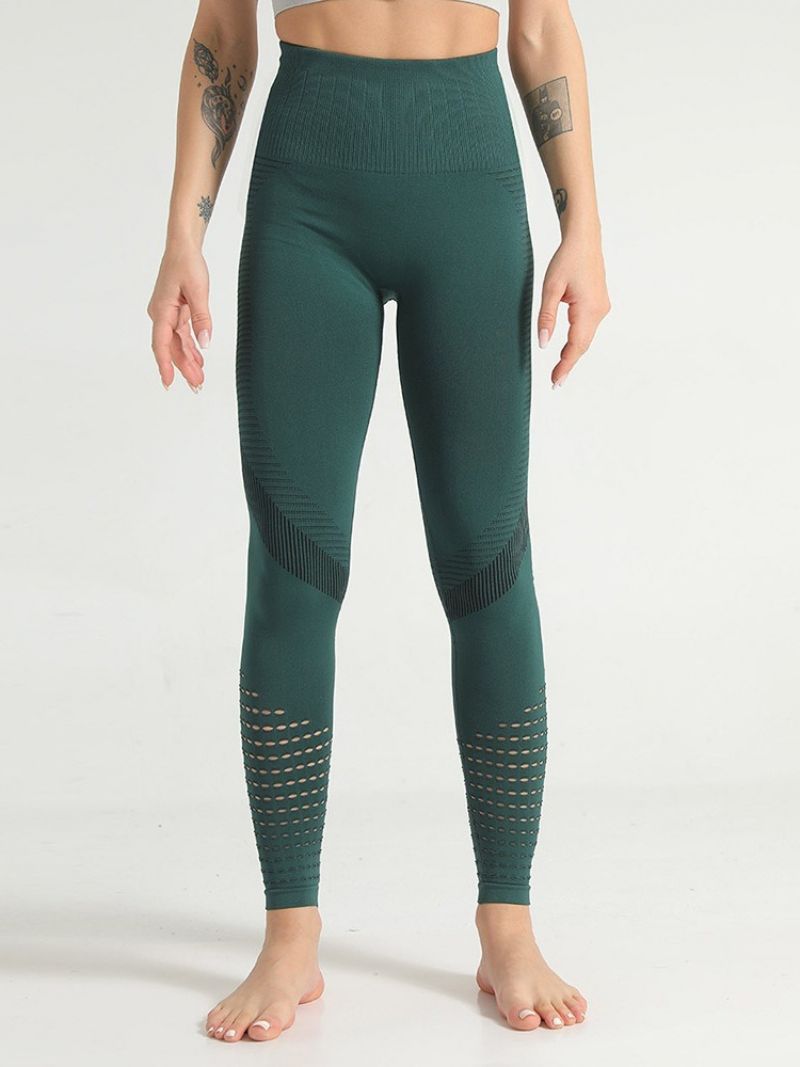 Solid Patchwork Nylon Anti-Sved Yogabukser I Fuld Længde Tiktok Leggings Med Høj Talje