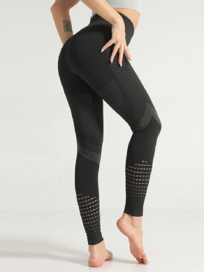 Solid Patchwork Nylon Anti-Sved Yogabukser I Fuld Længde Tiktok Leggings Med Høj Talje