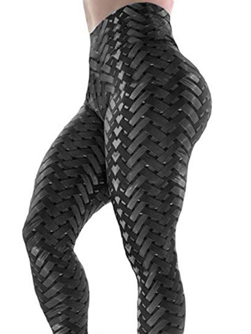 Solid Weave Print Dame Yoga Bukser Højtaljede Tiktok Leggings