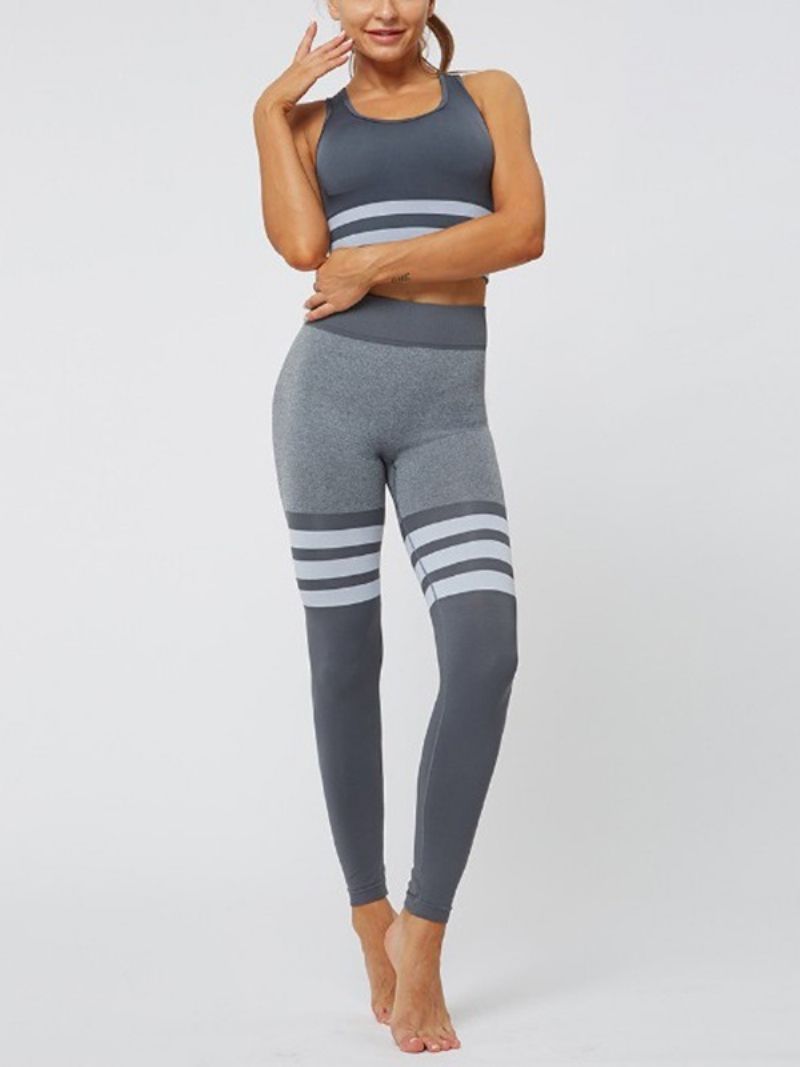 Sømløse Joint Stripe Nylon Pullover Yoga Beklædningssæt