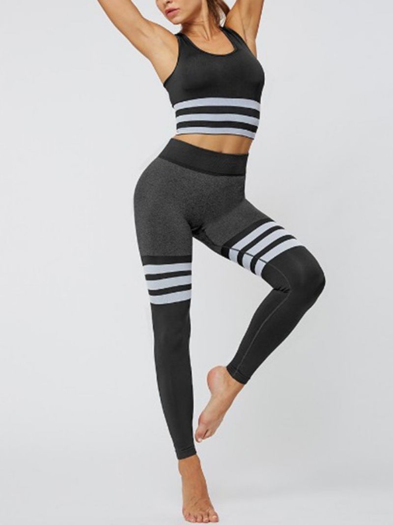 Sømløse Joint Stripe Nylon Pullover Yoga Beklædningssæt