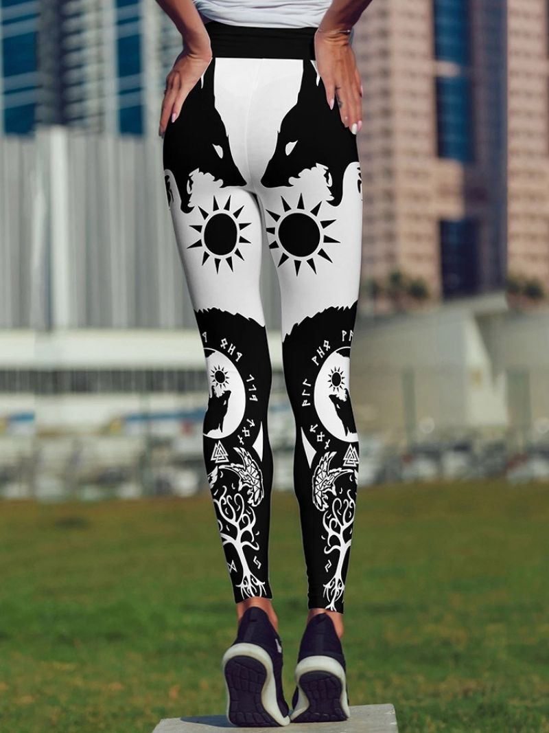 Sports Print Håndmalede Tiktok Leggings Med Høj Talje