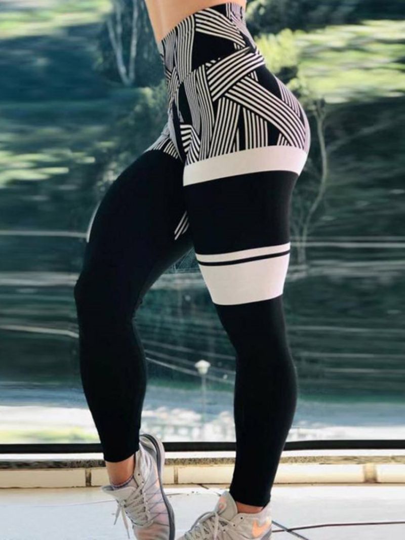 Stripe Print Hurtigtørrende Højtaljet Dame Leggings Yogabukser Højtaljet Tiktok Leggings