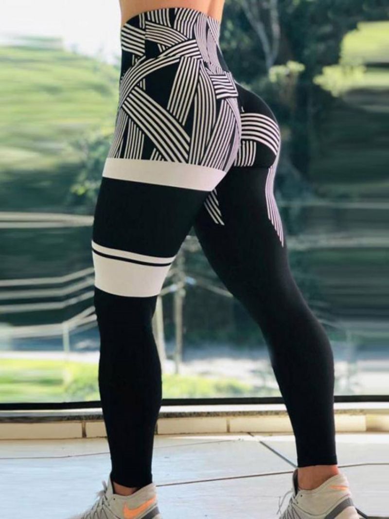 Stripe Print Hurtigtørrende Højtaljet Dame Leggings Yogabukser Højtaljet Tiktok Leggings