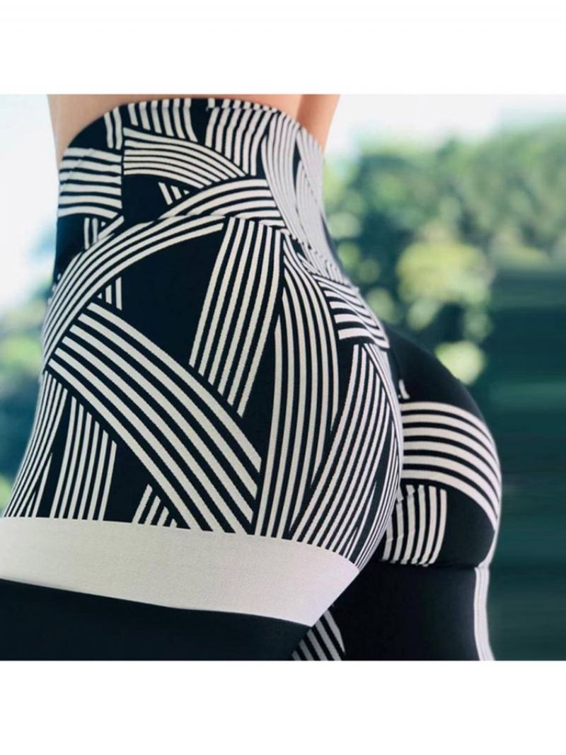 Stripe Print Hurtigtørrende Højtaljet Dame Leggings Yogabukser Højtaljet Tiktok Leggings