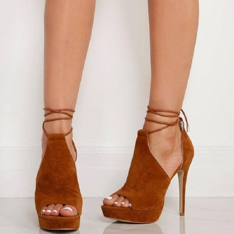 Platform Lace-Up Peep Toe Hælsandaler